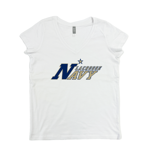 Picture of Women Vneck Tshirt (White)-Naval Academy Lacrosse