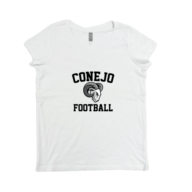 Picture of Women Vneck Tshirt (White)-CONEJO RAMS FOOTBALL