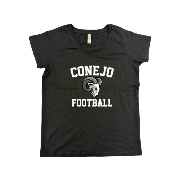 Picture of Women Vneck Tshirt (Black)-CONEJO RAMS FOOTBALL