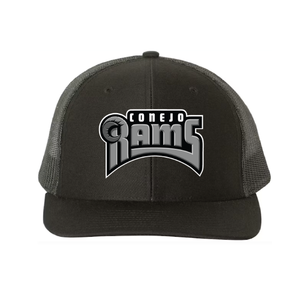 Picture of Mesh Snapback Hat - (Black/Black)-CONEJO RAMS FOOTBALL