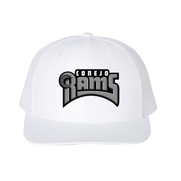 Picture of Mesh Snapback Hat - (White/White)-CONEJO RAMS FOOTBALL