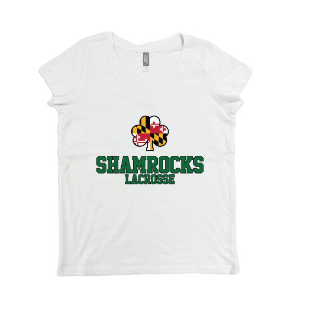 Picture of Women Vneck Tshirt (White)-SHAMROCKS