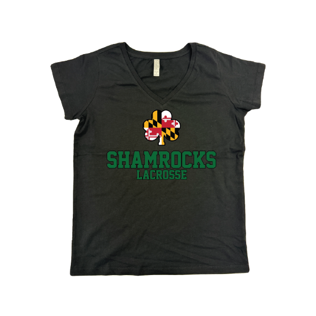 Picture of Women Vneck Tshirt (Black)-SHAMROCKS
