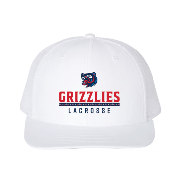 Picture of DTF-Mesh Snapback Hat - (White/White)-GRIZZLIES LACROSSE STORE