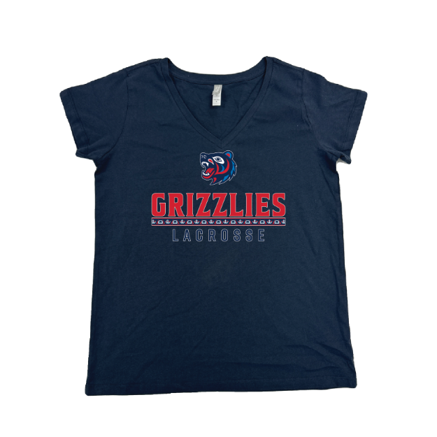 Picture of Women Vneck Tshirt (Navy)-GRIZZLIES LACROSSE STORE