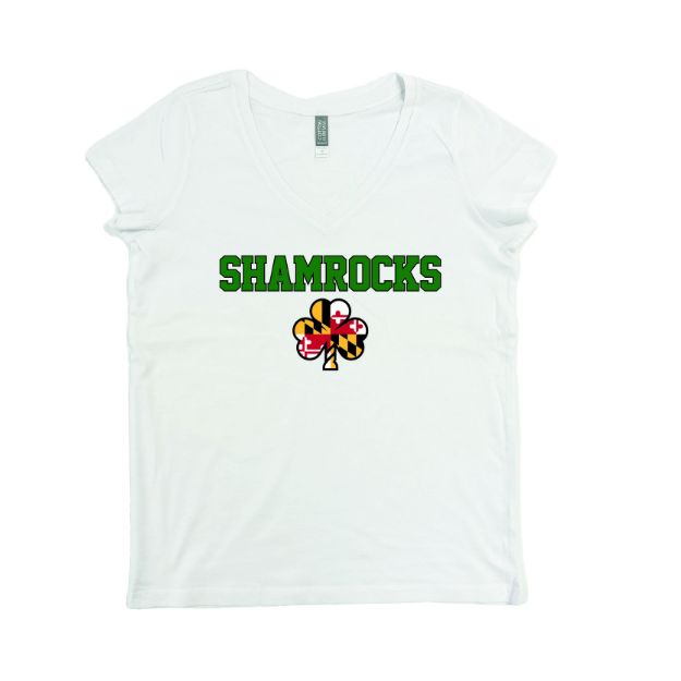 Picture of Women Vneck Tshirt (White)-SHAMROCKS