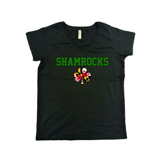 Picture of Women Vneck Tshirt (Black)-SHAMROCKS