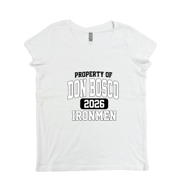 Picture of w1247-Women Vneck Tshirt (White)-DON BOSCO PREP